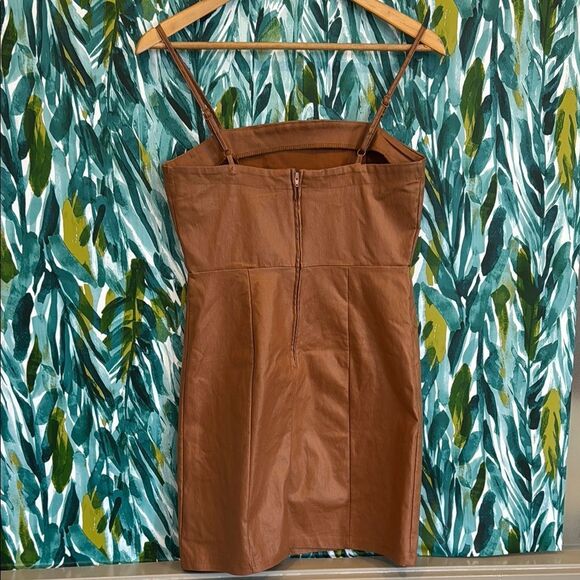 Brown Faux Leather Mini Dress - Picture 3 of 8